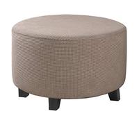 Highdi Funda Otomana Redonda de Tejido Jacquard, Funda de Reposapiés de Sofá, Funda para Taburete Elástica Extraíble Lavable Protector de Puff con Parte Inferior Elástica (Marrón Claro,S)