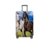 Highdi Funda para Maletas, Funda Maleta 18-32 Pulgadas, 3D Patrón de Caballos Anti-Polvo Cubierta de Equipaje, Lavable Anti-Rasguños Funda Protectora Maletas (Caballo Blanco Negro,S(18-21pulgadas))
