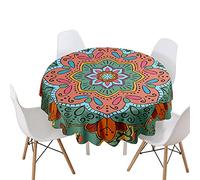 Highdi Impermeable Mantel de Redondo, Antimanchas Lavable Manteles Moderno Decoración para Salón, Cocina, Comedor, Mesa, Interior y Exterior (Mandala Boho,Diámetro 120cm)