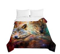 Highdi Impresión de Lobo en 3D Colcha de Verano, Colcha para Verano Reversible Ligera y Suave Microfibra Cubre Cama Fina, Colchas Cama Individuales Dobles Modernas (230 * 260cm,Cielo Estrellado)