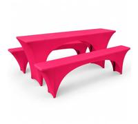 Highdi Juego de 3 Fundas Elásticas para Mesa y Bancos de Cerveza 220x70cm, Rosa