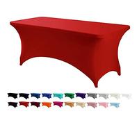 Highdi Manteles de Spandex Rectangulares, Cubierta de Mesa Elástica Lavable a máquina Resistente a Las Arrugas para Boda, Hotel, Comedor, Fiesta, decoración (Rojo,8FT)