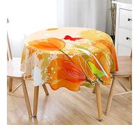 Highdi Manteles Redondos Antimanchas Impermeable, Tulipán Flores Estampado Mantel Lavable Mantelerias Moderna Decoración para Jardín Comedor Comedor Cocina (Grafiti Naranja,Redondo 160cm)