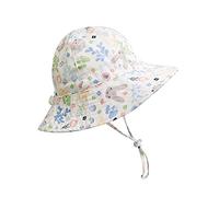 Highdi Sombrero de Sol para Niños Ala Ancha, Niña Sombrero Pescador Estampado Floral Ajustable Correa de Barbilla, UPF 50+ Verano Proteccion Solar Bucket Hat de Playa (Jardín Conejos,50cm)