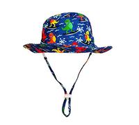 Highdi Sombrero de Sol para Niños Ala Ancha, Sombrero Pescador para Bebé Niño Niña Verano UPF 50+ Impresión Linda con Ajustable Correa de Barbilla Bucket Hat de Playa (Dinosaurio Surf,46cm)