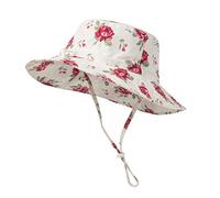 Highdi Sombrero de Sol para Niños, Sombrero Pescador Verano Unisexo Niño Niña Gorra de Sol con Correa de Barbilla Ajustable con Estampado Flor, Bebé Sombrero de Playa UPF 50+ (S(46-50cm),Rosa)