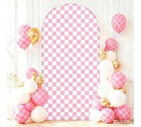 Highdi Tartán Cubierta de Telón de Fondo de Arco, Cubierta de Fondo de Arco Elastano Elástico para Fiestas, Cumpleaños, Boda, Graduación, Fiesta, Accesorios de Fotos (GZ25 Rosa,7.2FT)