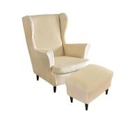 Highdi Terciopelo Funda de Sillón de Orejas Elástica con Funda Otomana, Funda de Sofá Relax 2 Piezas con Funda de Cojín, Fundas Protector de Butaca para Dormitorio, Recepción, Club (Beige)