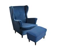 Highdi Terciopelo Funda de Sillón de Orejas Elástica con Funda Otomana, Funda de Sofá Relax 2 Piezas con Funda de Cojín, Fundas Protector de Butaca para Dormitorio, Recepción, Club (Azul Oscuro)