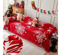 Highdi Xmas Funda de Sofá de Chenilla, Rojo Navidad Manta Cubre Sofa Multiusos para 1 2 3 4 Plazas, Mantas Foulard Cómoda Cubrecama Protector Sofa Universal (180x260cm,Copos De Nieve)