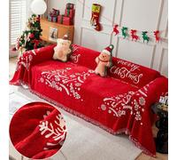 Highdi Xmas Funda de Sofá de Chenilla, Rojo Navidad Manta Cubre Sofa Multiusos para 1 2 3 4 Plazas, Mantas Foulard Cómoda Cubrecama Protector Sofa Universal (180x340cm,Árbol De Navidad)