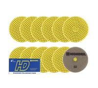 HIGHDRIL Almohadillas Pulido Diamante Húmedas - 12piezas #50 Almohadillas Lijado 100MM para Granito Piedra Mármol Suelo Grinder Pulir Almohadilla Kit para Taladro, Amoladora, Pulidora