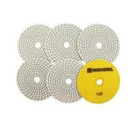 HIGHDRIL Almohadillas Pulido Diamante Húmedas - 6piezas #100 Almohadillas Lijado 125mm para Granito Piedra Mármol Suelo Grinder Pulir Almohadilla Kit para Taladro, Amoladora, Pulidora
