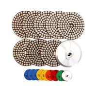 HIGHDRIL Almohadillas Pulido Diamante Seco - 8pcs(#50x3/#100x2/#200/#400/#800) Almohadillas con M14 Soporte Aluminioástico + Adaptador Lijado 100MM para Granito Piedra Mármol Amoladora Pulir Kit