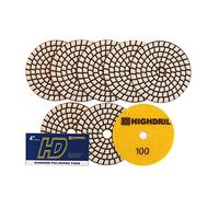 HIGHDRIL Almohadillas Pulido Diamante Seco - 8piezas #100 Almohadillas Lijado 100MM para Granito Piedra Mármol Suelo Grinder Pulir Almohadilla Kit para Taladro, Amoladora, Pulidora
