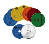 HIGHDRIL Disco Pulido Diamante Set - 8 Piezas 100mm Grano #50x3/100x2/200/400/800 Almohadilla Pulir Suelo + M14 Soporte Aluminio para Abrillantar Mármol Granito Hormigón Piedra