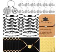 Highergo 12 juegos de regalos de graduación para ella, incluye 12 pulseras de brújula con tarjetas inspiradoras, 12 llaveros de graduación, 12 sobres A7 de 5 x 7 sobres de tarjetas, 25 calcomanías de
