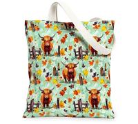 Highland - Bolsa de lona de ganado para mujer, diseño rústico de otoño, mariposa, hoja de arce, otoño, verde menta, lavable, reutilizable, ideas para familiares, amigos, colegas, lectura, amor, 13 x