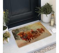 Highland Cattle - Felpudo de Navidad, tapete de bienvenida rústico marrón para decoración navideña al aire libre e interior, antideslizante, resistente a la intemperie, tapete frontal que recoge el