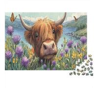 Highland Cattle in A Flower Field 1000pcs (75x50cm) Rompecabezas para Adultos - Juguete De Bricolaje