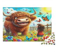 Highland Cattle Jigsaw Puzzles for Adults Highland Cow with Girl Educational Games for The Whole Family Women 38x26cm/1000pcs