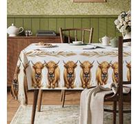Highland Cattle - Mantel rectangular de estilo rústico con pajarita de trigo, color marrón otoño, resistente a las manchas, lavable, cena, fiesta, esencial para cocina, banquete, picnic, 60 x 120