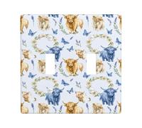 Highland Cattle - Placa de cubierta doble para interruptor de luz, diseño rústico de mariposas, lavanda, primavera, azul, plástico, tamaño estándar, para decoración de sala de estar, dormitorio