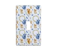 Highland Cattle - Placa de cubierta para interruptor de luz, diseño rústico de mariposas de granja, lavanda, primavera, azul, plástico, tamaño estándar, para decoración del hogar, sala de estar, nuevo