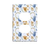 Highland Cattle - Placa de pared dúplex para pared, diseño rústico de mariposas de granja, lavanda, primavera, azul, plástico, tamaño estándar, para tomas eléctricas para el hogar, sala de estar