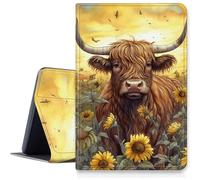 Highland Cattle Sunflower - Funda para iPad Air de 11 pulgadas 2024 M2, a prueba de golpes, de piel sintética, plegable, ajustable, con función de apagado y encendido automático para iPad Air de 11