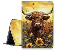 Highland Cattle Sunflower - Funda para iPad de 9ª/8ª/7ª generación de 10.2 pulgadas, versión 2021/2020/2019, funda plegable de piel sintética a prueba de golpes con función de apagado y encendido
