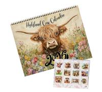 Highland Cow 2026 Calendario - Calendario de pared 2025-2026, Linda Funny Highland Cow Monthly Planner Watercolor Farmhouse Decor, 28x22cm