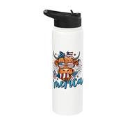 Highland Cow 4th Of July Cow For Women Men Funny Cow Stainless Steel Insulated Water Bottle