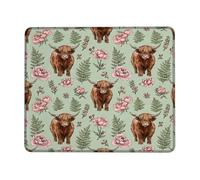 Highland Cow - Alfombrilla de mouse pequeña con diseño de peonía rústica, helecho primaveral, verde menta, cuadrado, de goma, antideslizante, portátil, ideal para el hogar, oficina, escritorio, laptop