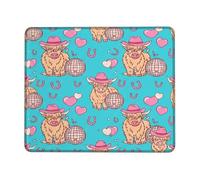 Highland Cow - Alfombrilla de mouse pequeña, diseño de sombrero de vaquero juguetón, bola de discoteca, sin turquesa, cuadrada, de goma, suave, portátil, ideal para el hogar, oficina, escritorio