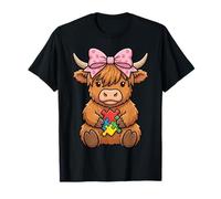 Highland Cow Autismo Puzzle Concientización Enseñar Niños Niñas Camiseta
