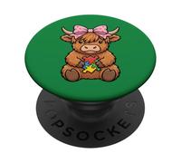 Highland Cow Autismo Puzzle Concientización Enseñar Niños Niñas PopSockets PopGrip Adhesivo