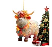 Highland Cow Auto Anhänger - 8cm Acryl Cartoon Anhängers | Beidseitiger Druck Mit Detail | Lustige Deko Für Autos, Schlüsselbund, Tasche & Weihnachtsbaum | Geschenk Fürs Kuhliebhaber