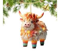 Highland Cow Auto Anhänger - 8cm Acryl Cartoon Anhängers | Beidseitiger Druck Mit Detail | Lustige Deko Für Autos, Schlüsselbund, Tasche & Weihnachtsbaum | Geschenk Fürs Kuhliebhaber