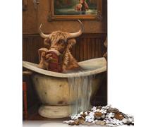 Highland Cow Bathroom Book Puzzle Imposible,desafío for Adults Juego Educativo 1000 Piezas Obra De Arte De Juego De para Adultos, Regalos A Partir De 14 Años 1000pcs (75x50cm)
