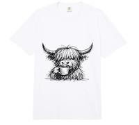 Highland Cow Bebiendo Café Divertido Animal de Granja Comfort Colors Adult Heavyweight T-Shirt