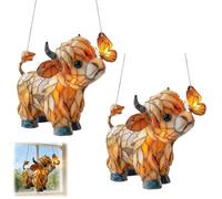 Highland Cow Butterfly Hanging Ornaments,Farm Animal Sun Hangings Ornament,Stained Glass Style Window Hanging for Home Window Garden Farmhouse Decor