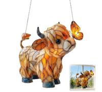 Highland Cow Butterfly Hanging Ornaments,Farm Animal Sun Hangings Ornament,Stained Glass Style Window Hanging for Home Window Garden Farmhouse Decor