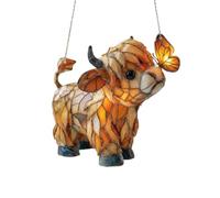 Highland Cow Butterfly Suncatcher, Stained Glass Style 2D Acrylic Window Hanging Farm Animal Decor Sun Catcher Ornament for Farmhouse Window Living Room Car