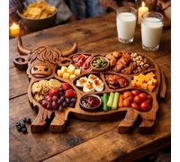 Highland Cow Charcuterie Board,Bandeja de madera de vaca, tabla de servir rústica de granja, bandeja de servir de vaca de las tierras altas para sostener carne, frutas, verduras, queso, comida
