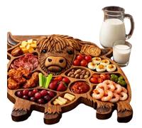 Highland Cow Charcuterie Board-Snack Platter Rustic Farmhouse Serving Board Made from Natural Solid Wood with Compartments for Cheese Meat Fruit & Snacks (#B)