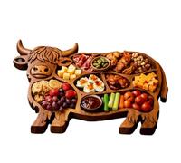 Highland Cow Charcuterie Board-Snack Platter Rustic Farmhouse Serving Board Made from Natural Solid Wood with Compartments for Cheese Meat Fruit & Snacks (#A)