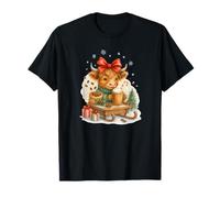 Highland Cow Christmas Coffee Cocoa Sled Cute Watercolor Camiseta