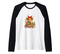 Highland Cow Christmas Coffee Cocoa Sled Cute Watercolor Camiseta Manga Raglan