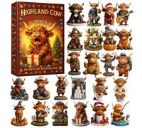 Highland Cow Christmas Countdown - 3D Cute Ornaments for Holiday Decor | Adorable Highland Cow Decorations with 24 Pieces, Festive Design Tree Door Wall, Fireplace Bedside for Table and Home Display